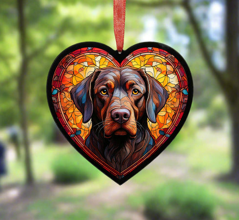 Labrador Chocolate Stained Glass Effect Heart Suncatcher